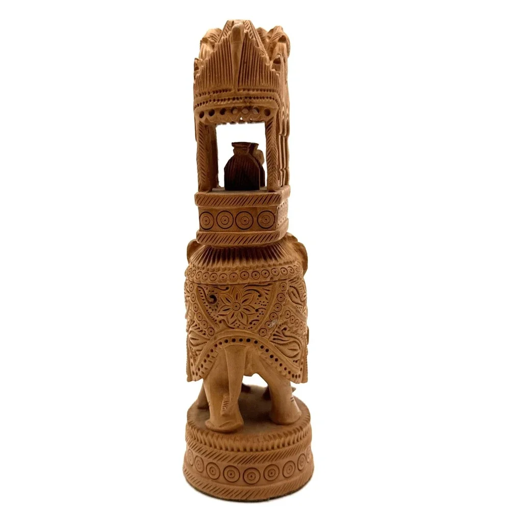 Pair Hand Carved‎ Wooden Flower Bud Vase Elephants Lions Home Garden Decor Art